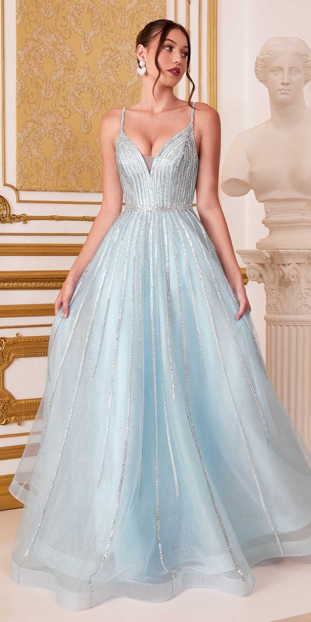 Cinderella Divine CD940 Stunning A-Line Ball Gown Glitter Tulle Long V-back by DiscountDressShop