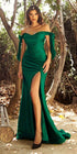 Cinderella Divine CD943 Long Fitted Stretch Jersey Formal Dress Off Shoulder by DiscountDressShop