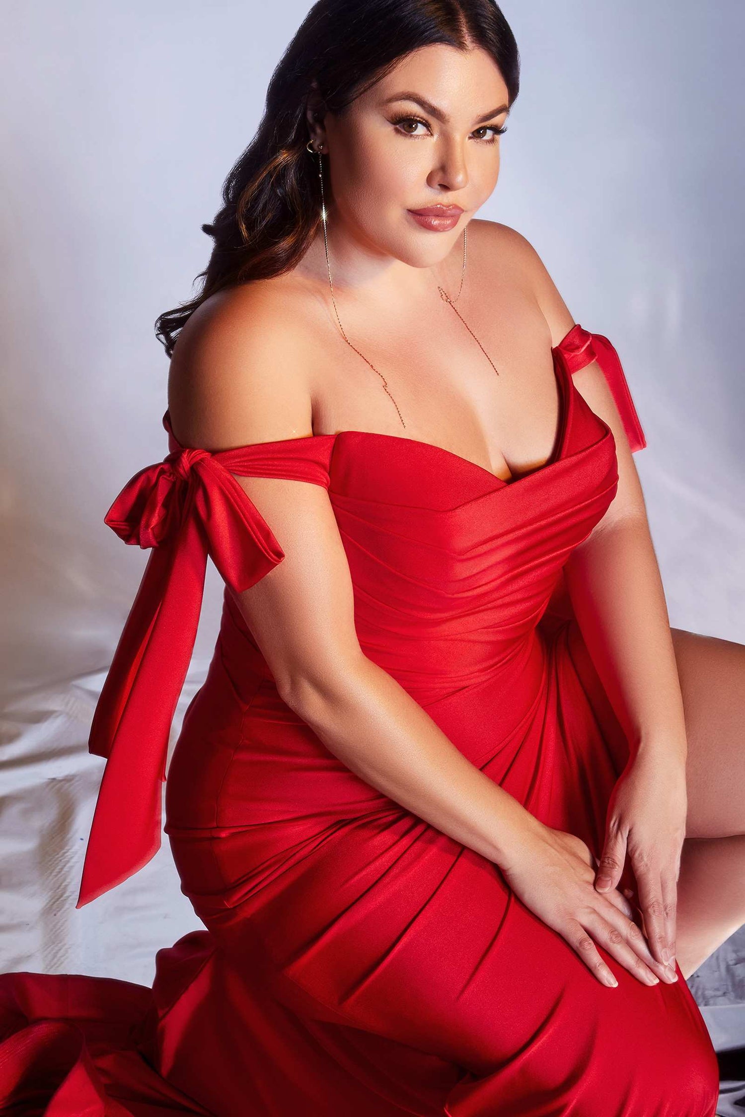 Cinderella Divine CD943C Long Fitted Stretch Jersey Formal Dress Off Shoulder by DiscountDressShop