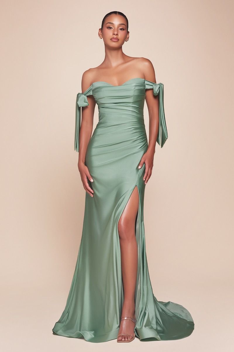 Ladivine CD943 Fitted Stretch Jersey Long Formal Dress Off Shoulder by DiscountDressShop