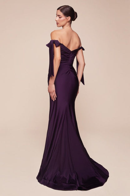 Ladivine CD943 Fitted Stretch Jersey Long Formal Dress Off Shoulder by DiscountDressShop