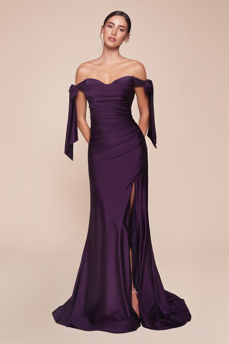 Cinderella Divine CD943C Long Fitted Stretch Jersey Formal Dress Off Shoulder by DiscountDressShop