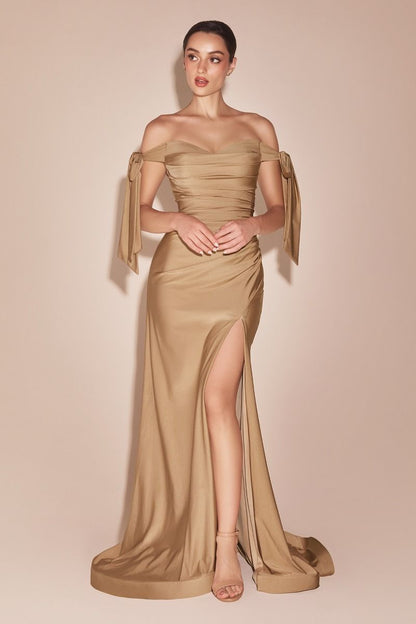 Ladivine CD943 Fitted Stretch Jersey Long Formal Dress Off Shoulder by DiscountDressShop