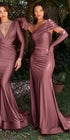 Cinderella Divine CD979 Long Slit Stretch Satin Gown with Gloves by DiscountDressShop