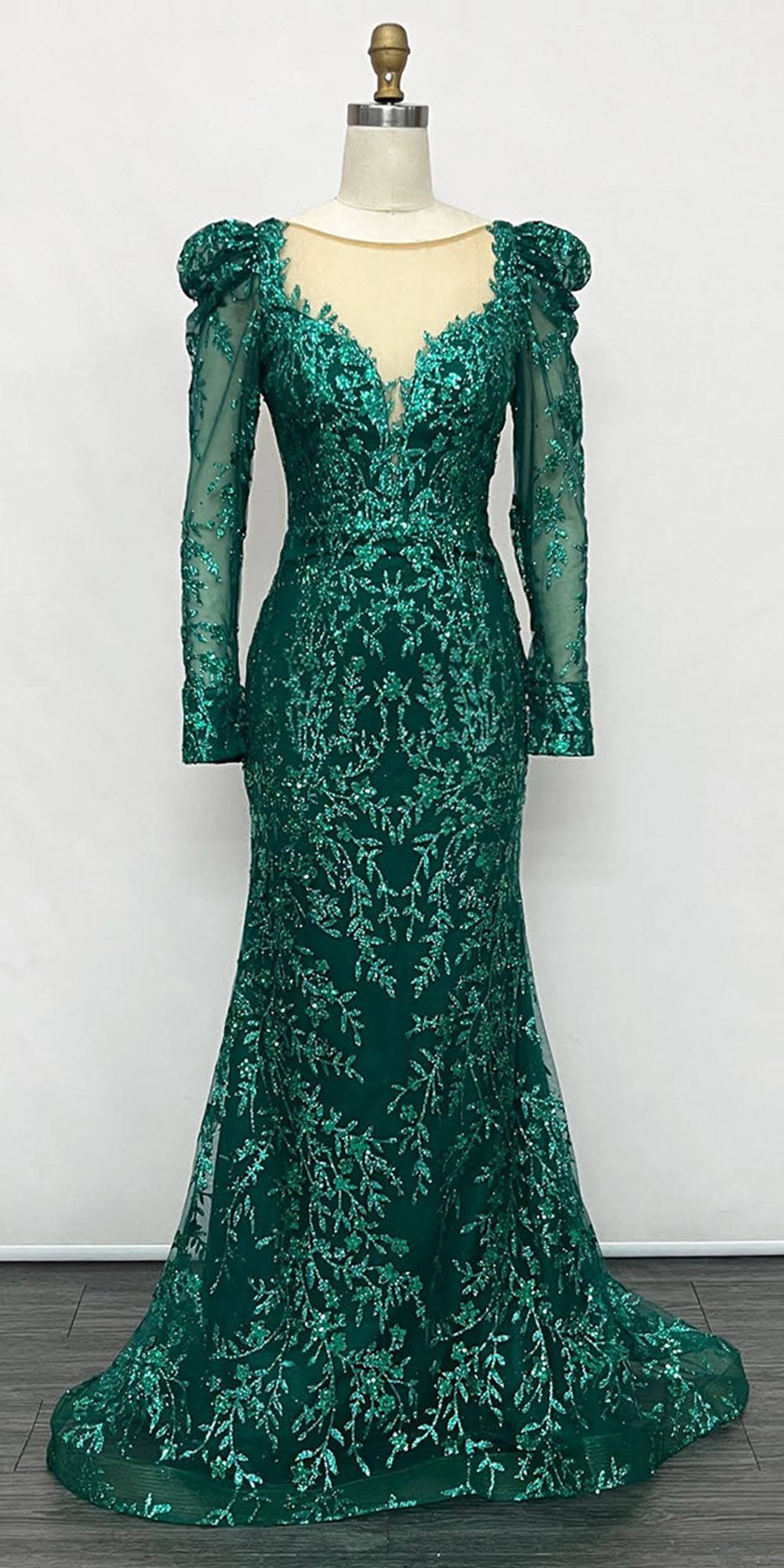 Ladivine CD989 Floor Length Glitter Print Dress with Long Sleeves by DiscountDressShop