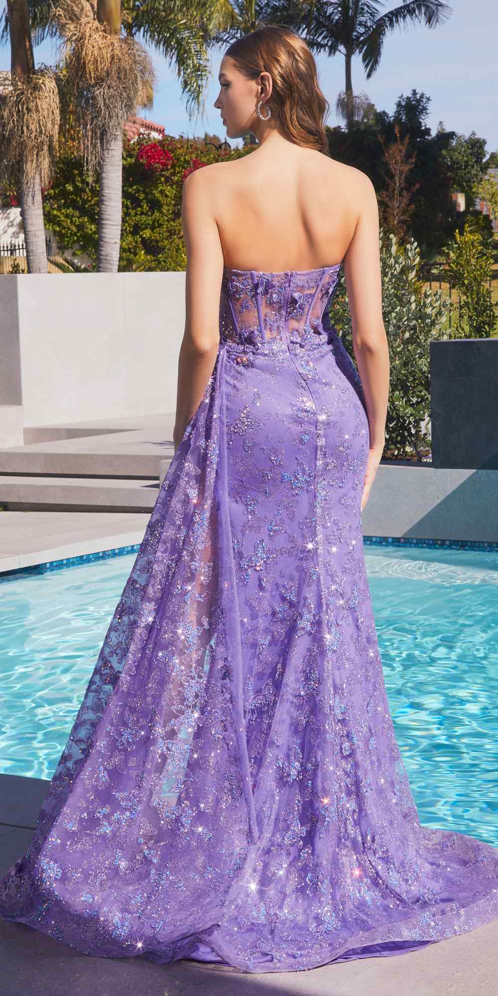 Ladivine CD998 Long Strapless Butterfly Applique Gown with Slit by DiscountDressShop