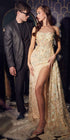 Ladivine CD998 Long Strapless Butterfly Applique Gown with Slit by DiscountDressShop