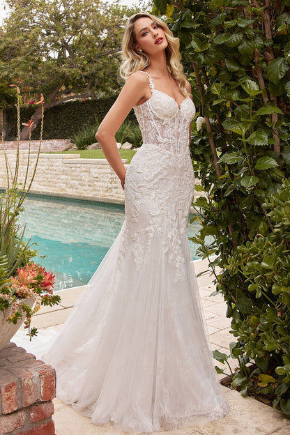 Ladivine CDS432W Mermaid Light Tulle Overlay Over Chantilly Lace Wedding Gown by DiscountDressShop