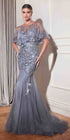 Ladivine CDS438 Long Beaded Mermaid Gown Removable Short Sleeve Capelet by DiscountDressShop