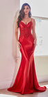 Ladivine CDS450 Long Fitted Lace Applique Bodice Sheer Bodice Gown by DiscountDressShop