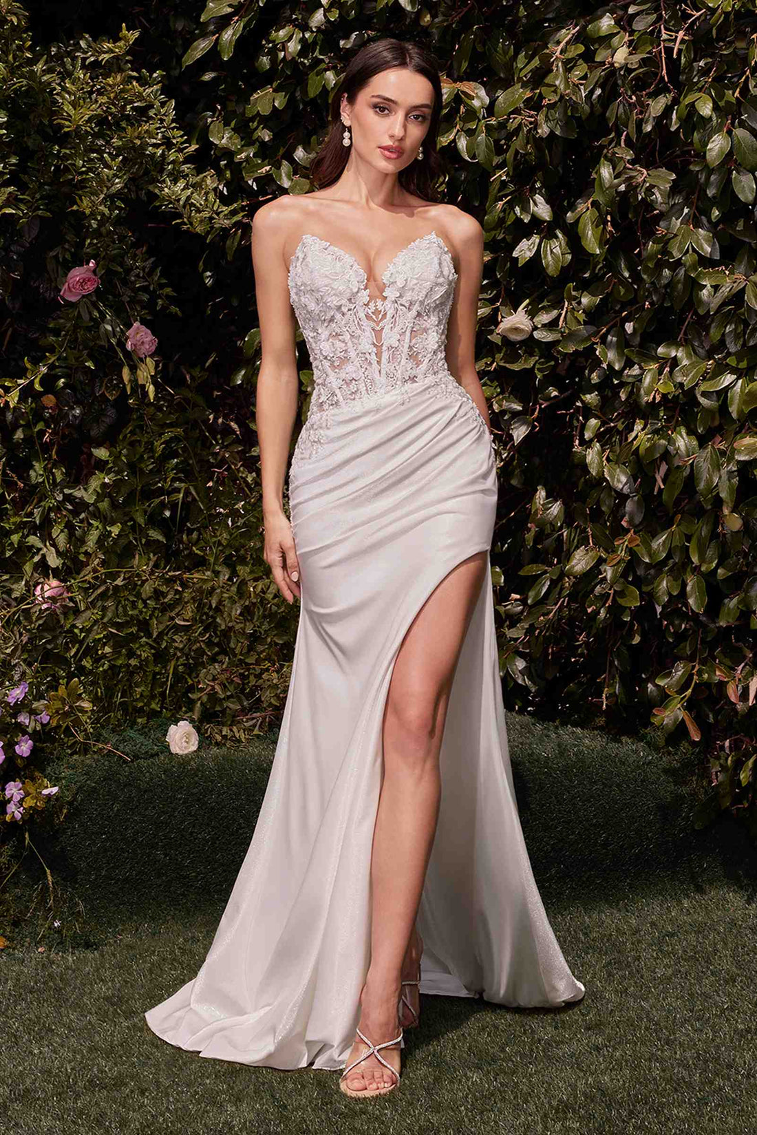 Ladivine CDS465W Long Strapless Lace Bodice Evening Dress by DiscountDressShop