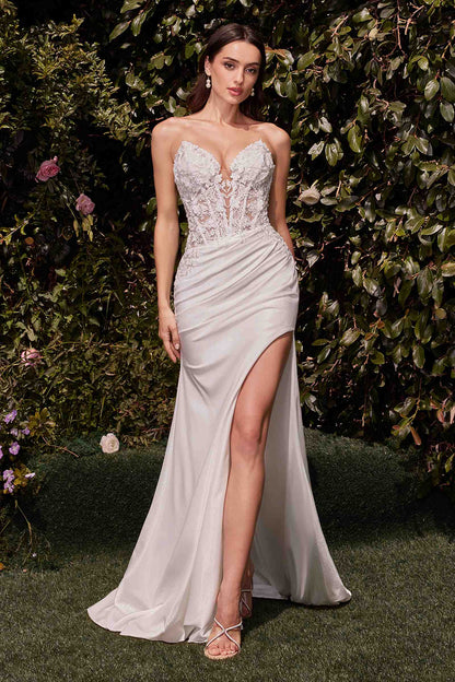 Ladivine CDS465W Long Strapless Lace Bodice Evening Dress by DiscountDressShop