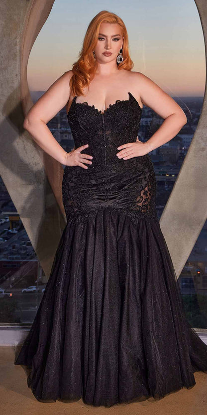 Ladivine CDS482 Long Fitted Strapless Lace and Tulle Mermaid Gown by DiscountDressShop