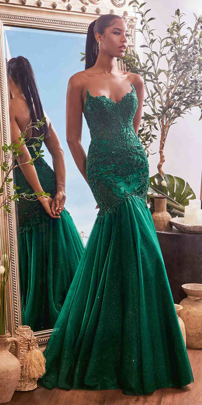 Ladivine CDS482 Long Fitted Strapless Lace and Tulle Mermaid Gown by DiscountDressShop