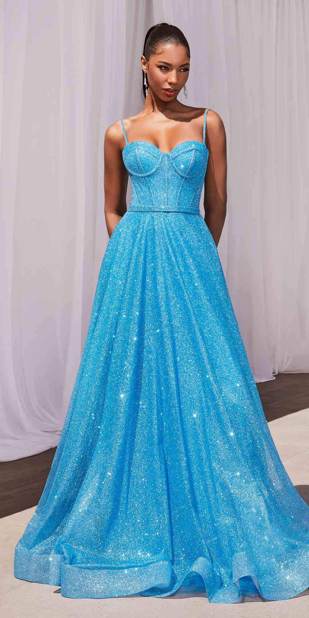 Ladivine CDS483 Long A-Line Sweetheart Glitter Ball Gown by DiscountDressShop