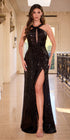 Ladivine CDS497 Long Keyhole Neckline Halter Sequin Fitted Gown by DiscountDressShop
