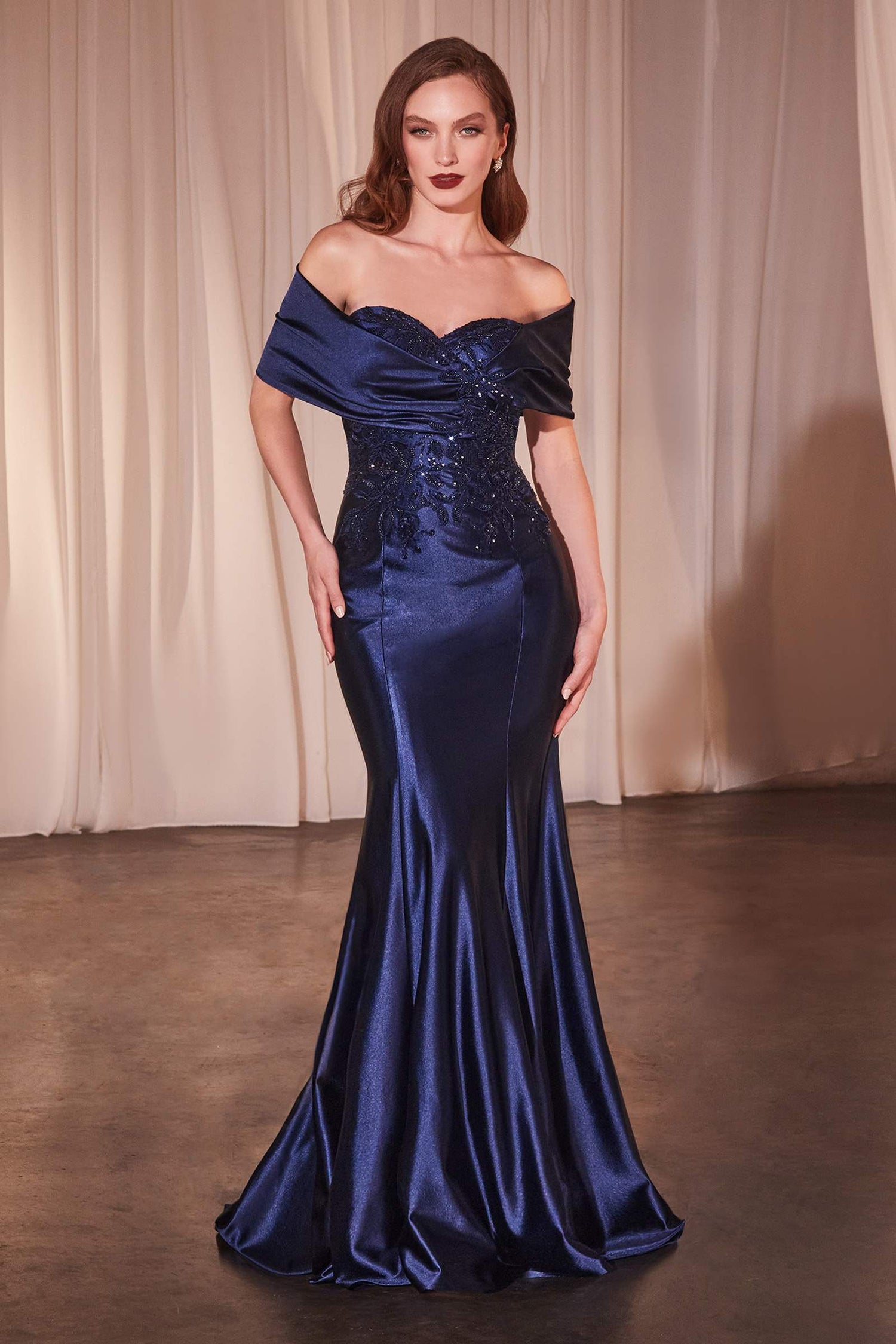 Ladivine CDS507 Dress Off The Shoulder Satin &amp; Lace Gown by DiscountDressShop