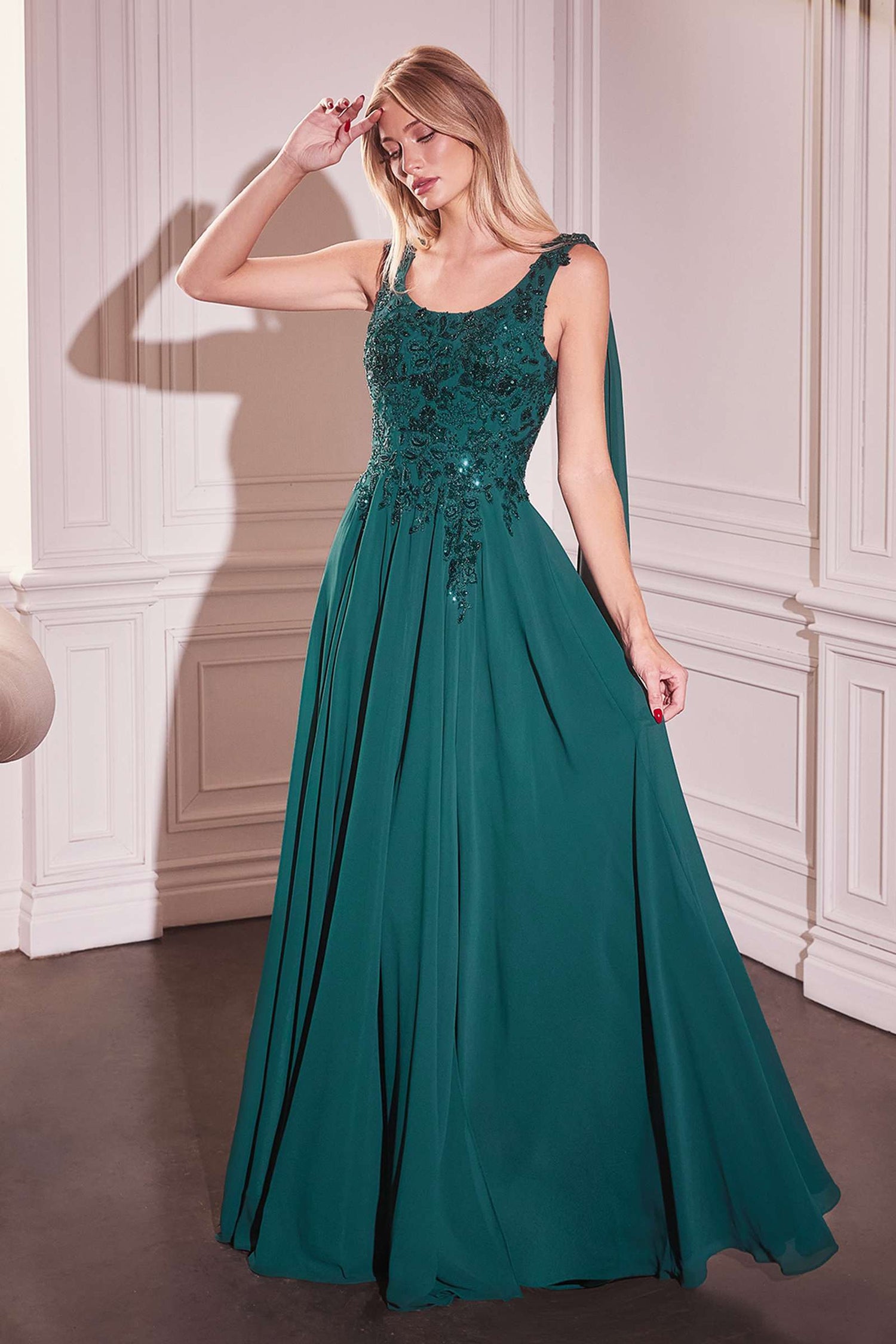 Ladivine CDS509 Dress Chiffon A-Line Gown &amp; Long Cape Sleeves by DiscountDressShop