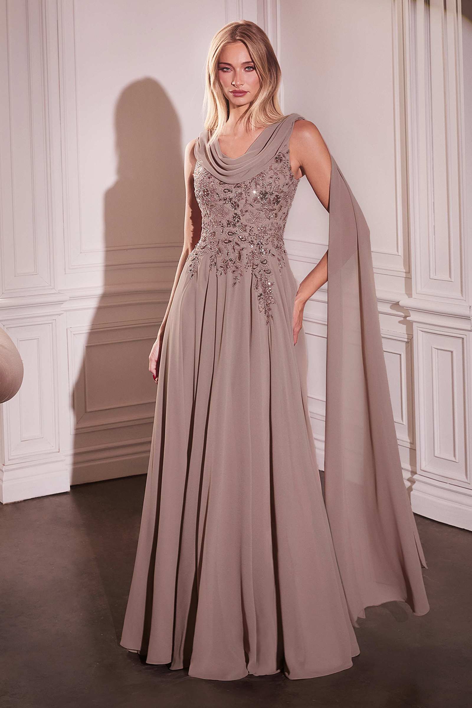Ladivine CDS509 Dress Chiffon A-Line Gown &amp; Long Cape Sleeves by DiscountDressShop