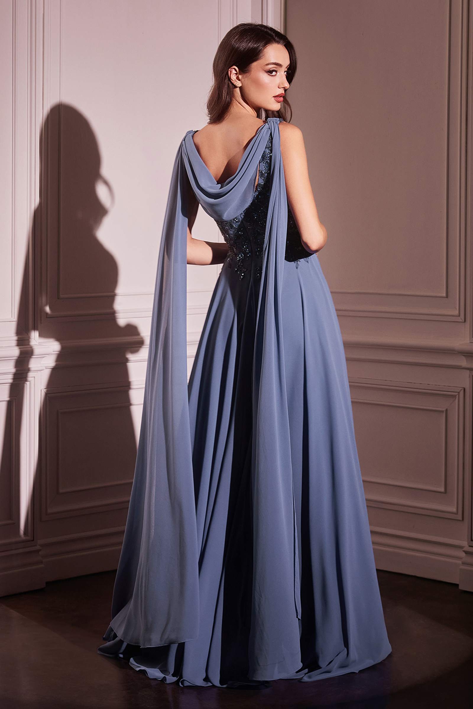 Ladivine CDS509 Dress Chiffon A-Line Gown &amp; Long Cape Sleeves by DiscountDressShop