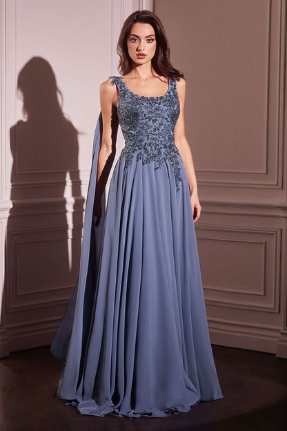 Ladivine CDS509 Dress Chiffon A-Line Gown &amp; Long Cape Sleeves by DiscountDressShop
