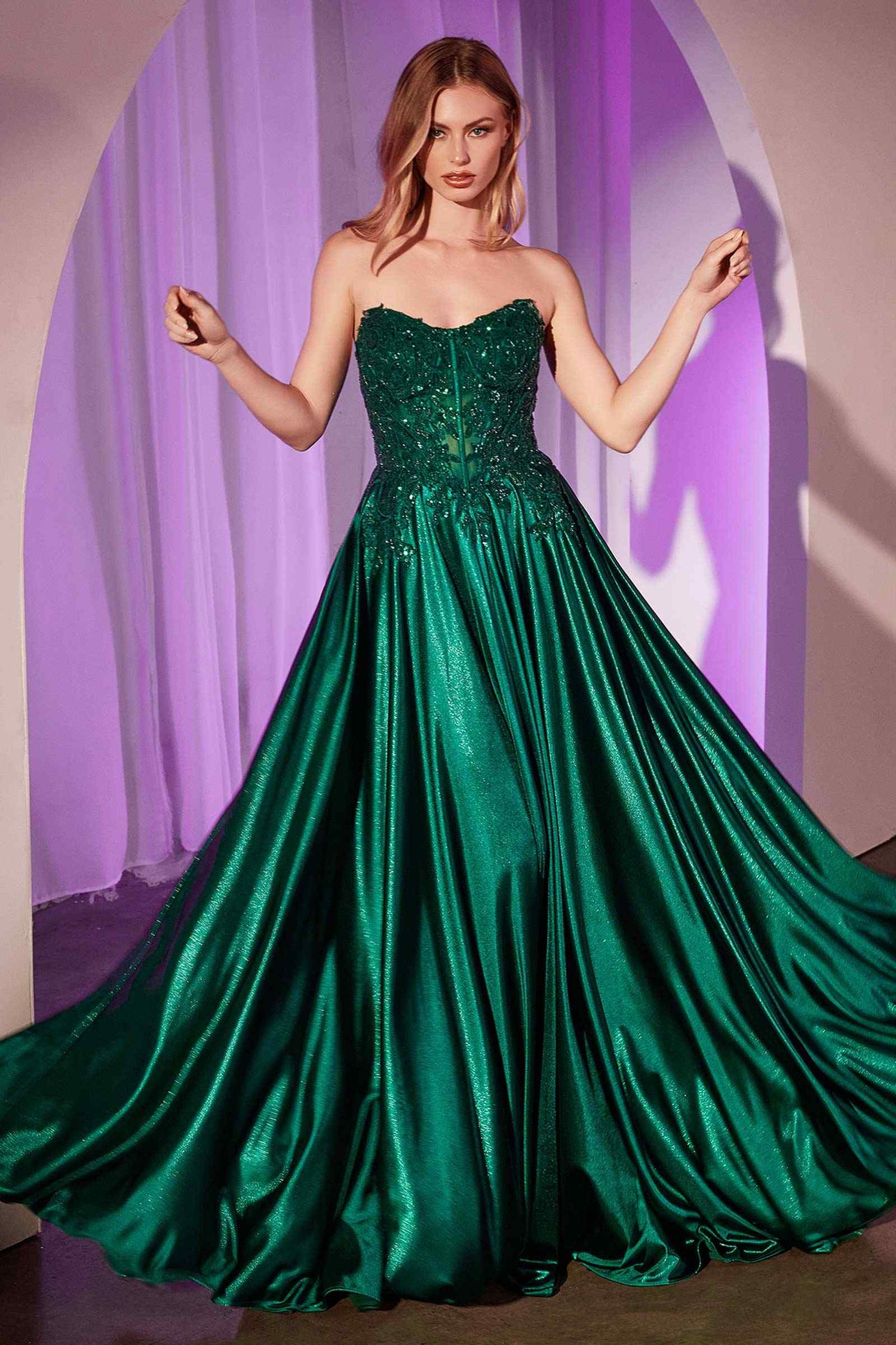 Ladivine CDS525 Dress Off The Shoulder Lace &amp; Satin A-Line Prom Gown by DiscountDressShop