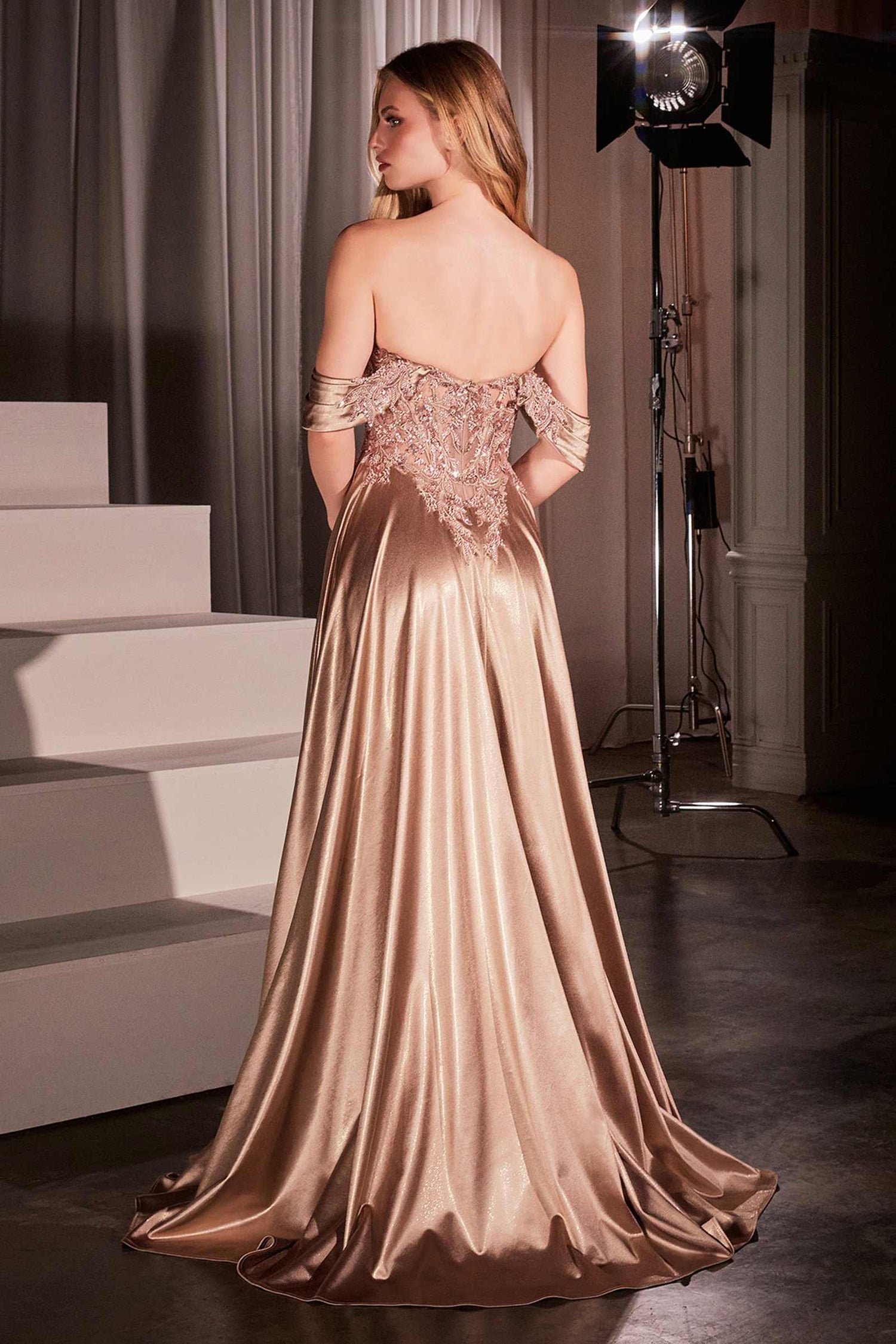 Ladivine CDS525 Dress Off The Shoulder Lace &amp; Satin A-Line Prom Gown by DiscountDressShop