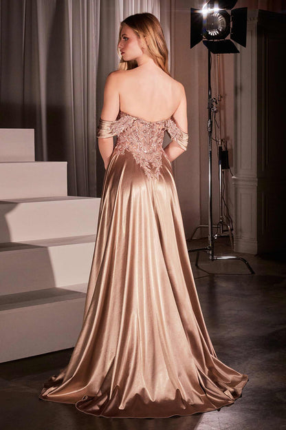 Ladivine CDS525 Dress Off The Shoulder Lace &amp; Satin A-Line Prom Gown by DiscountDressShop
