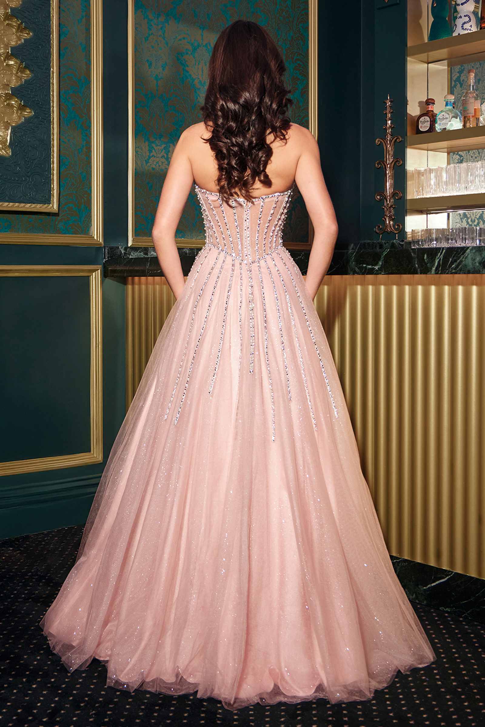 Ladivine CDS541 Glitter A-Line Ball Gown Strapless Crystal Beaded by DiscountDressShop