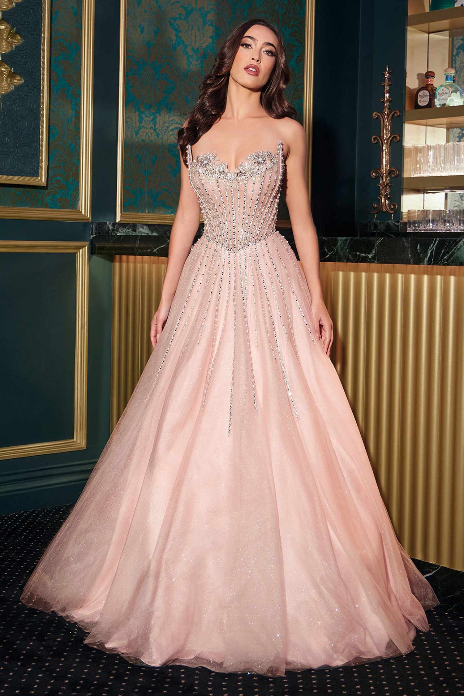 Ladivine CDS541 Glitter A-Line Ball Gown Strapless Crystal Beaded by DiscountDressShop