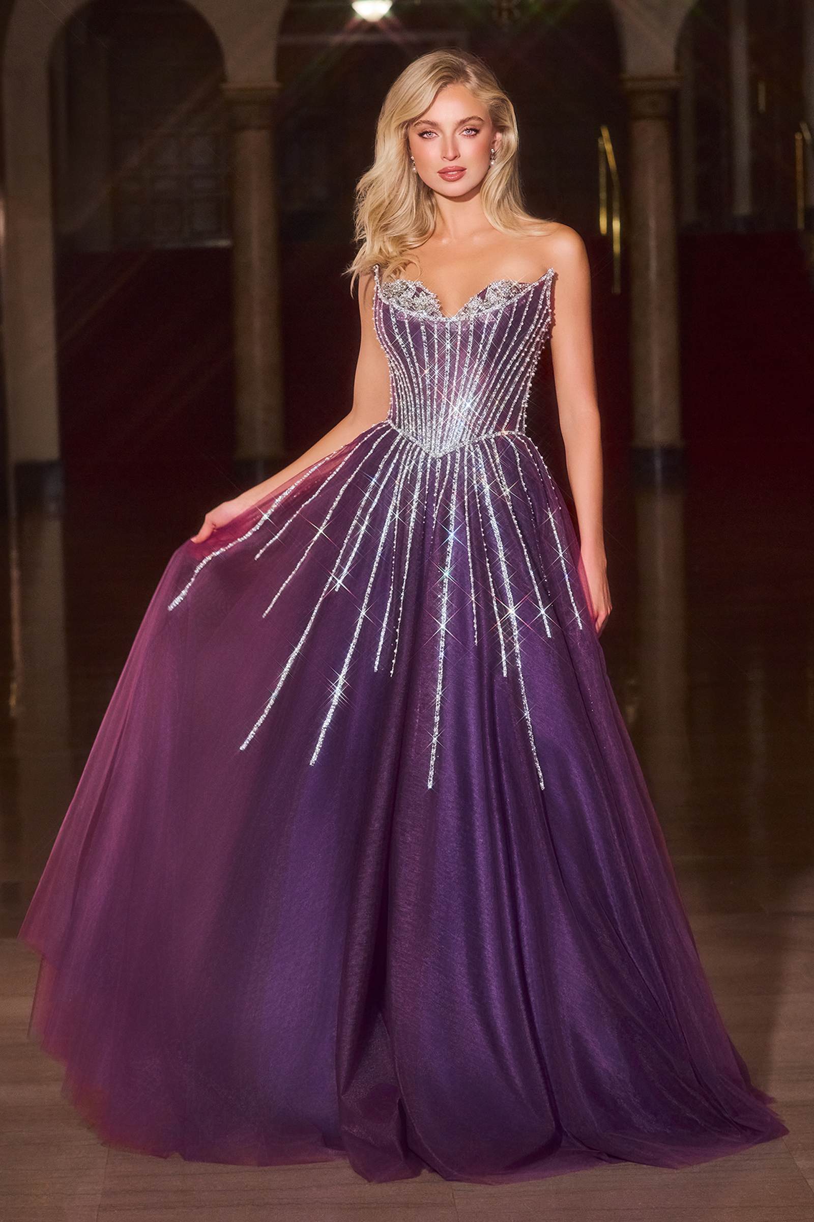 Ladivine CDS541 Glitter A-Line Ball Gown Strapless Crystal Beaded by DiscountDressShop
