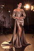 CLEARANCE - Ladivine CDS549 Off Shoulder Mother of the Bride Mocha Gold Gown (Size 18) by DiscountDressShop