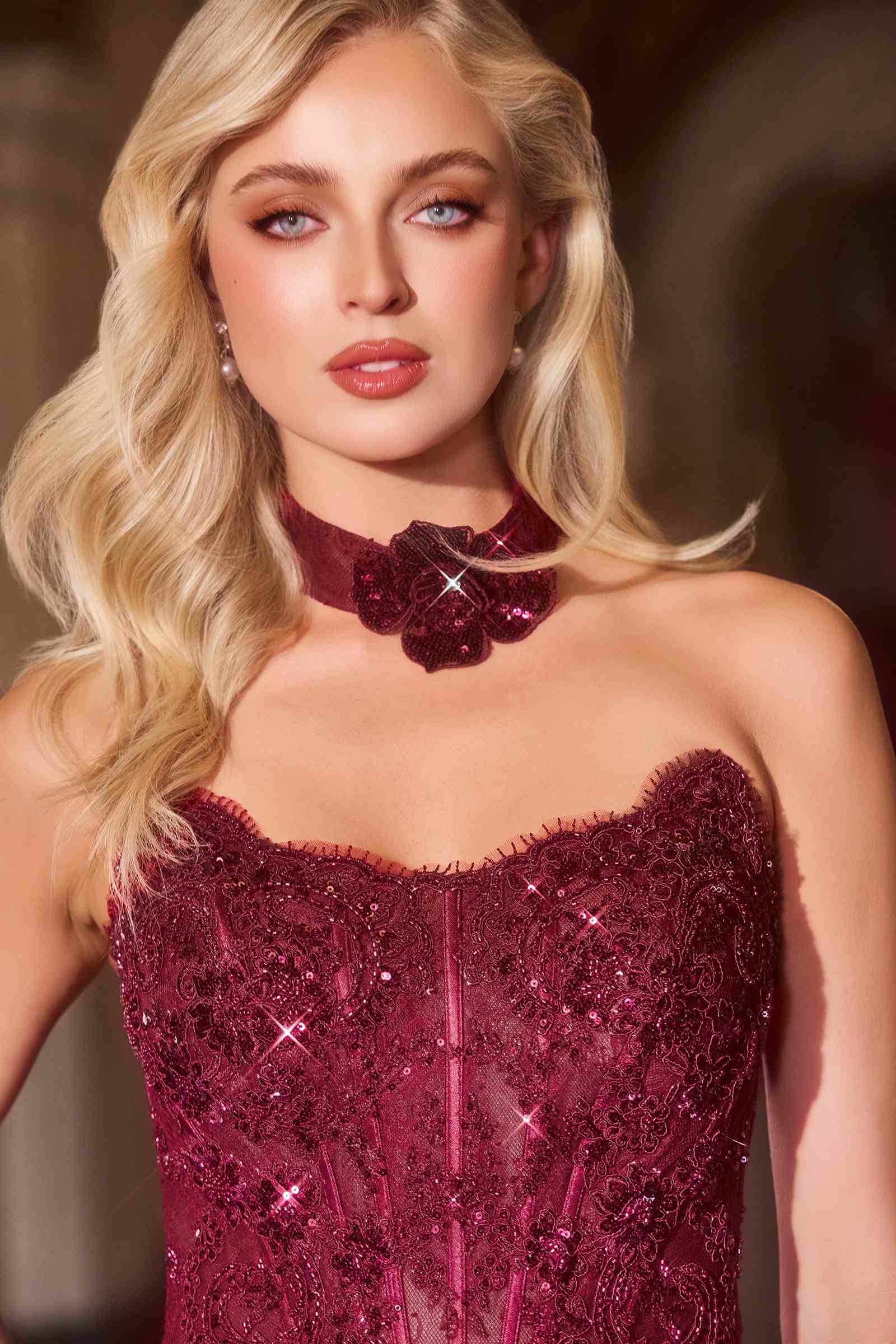 Ladivine CDS550 Fit and Flare Strapless Matching Chocker Evening Gown by DiscountDressShop