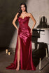 CLEARANCE - Ladivine CDS567 Strapless Sleek Satin Skirt Leg Slit Floral Beaded Gown (Size 2) by DiscountDressShop