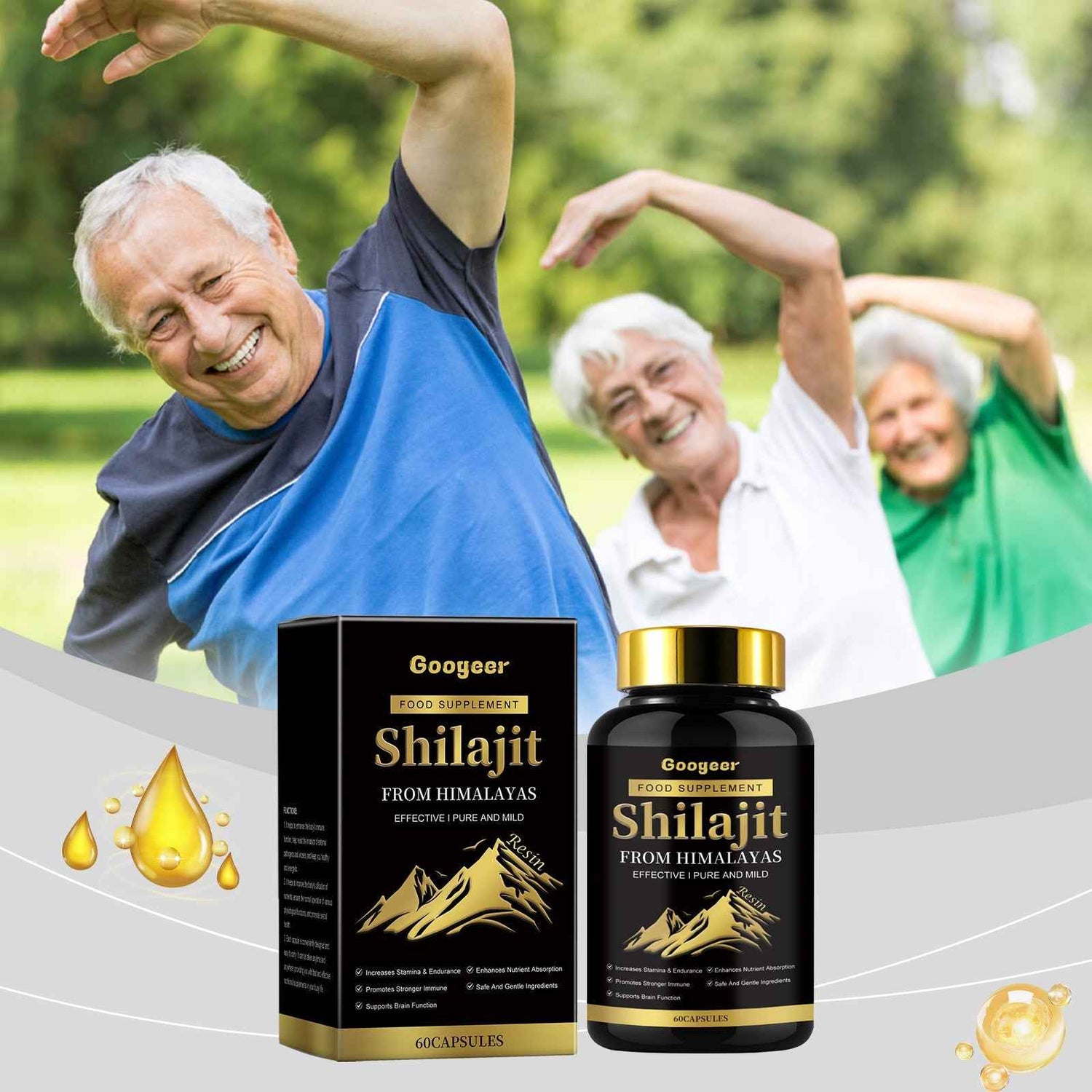 Shilajit Extra Strength Resin Caps Himalayan Dietary Supplement for Men &amp; Women (60 Caps)