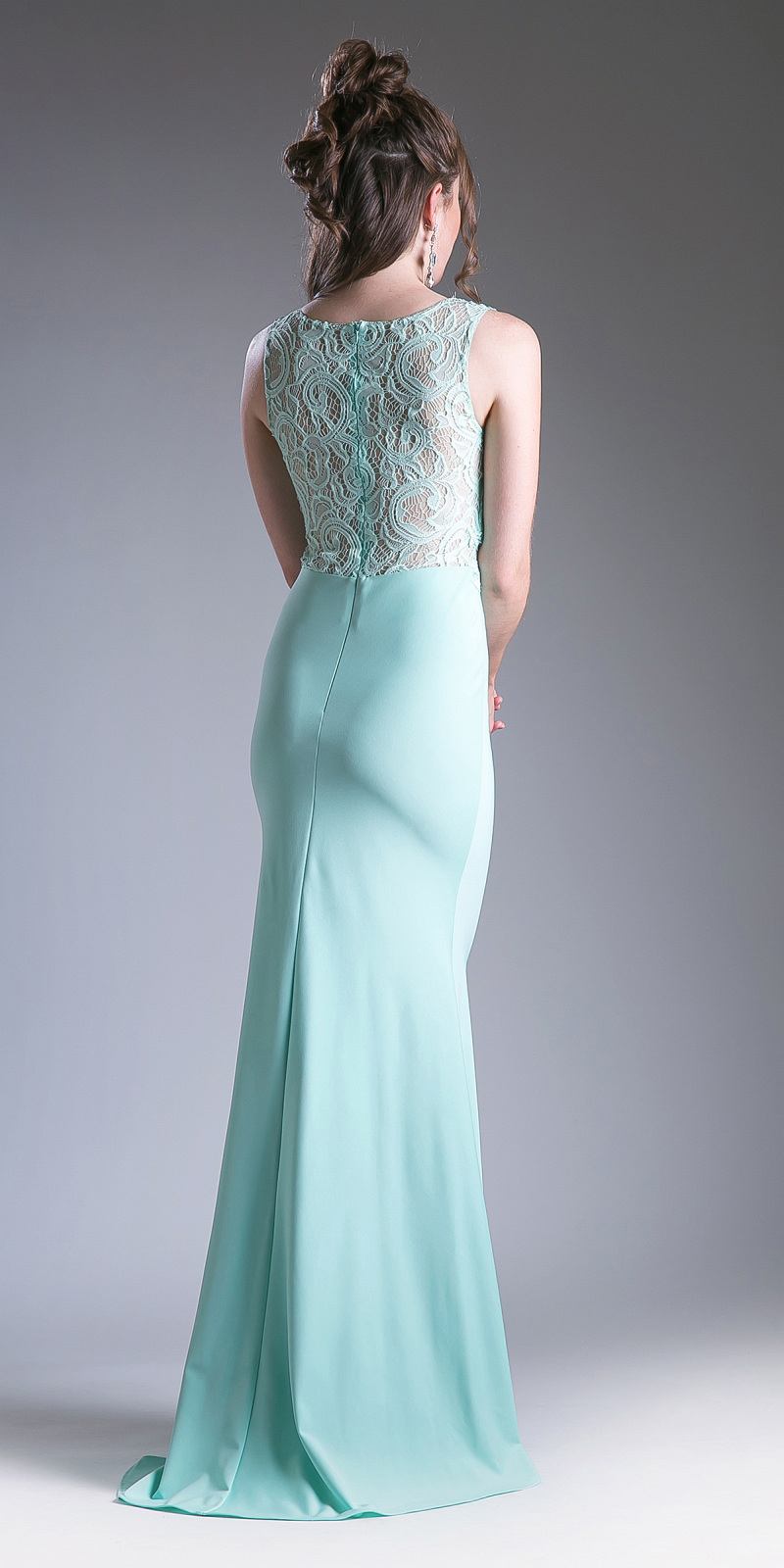 Cinderella Divine CF115 Long Lace Bodice Stretch Knit Sheath Dress Sleeveless by DiscountDressShop