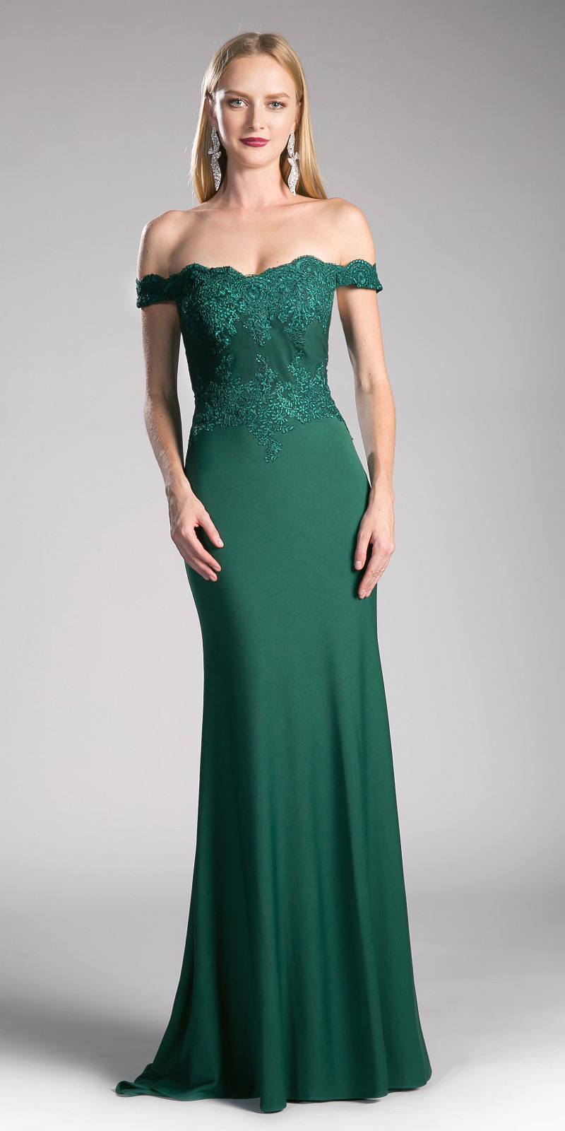 Cinderella Divine CF158 Off Shoulder Floor Length Evening Gown Applique Bodice by DiscountDressShop