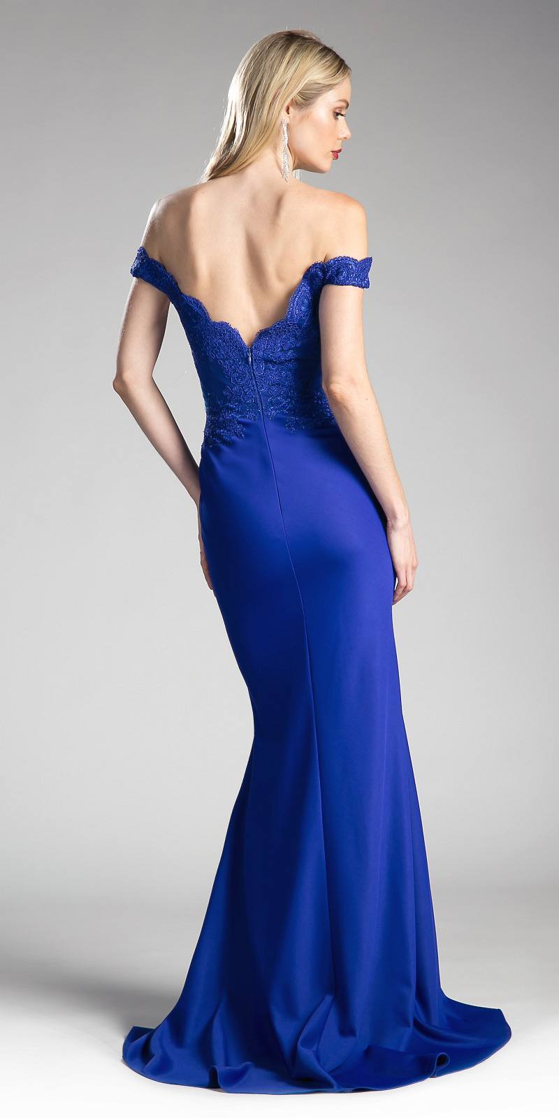 Cinderella Divine CF158 Off Shoulder Floor Length Evening Gown Applique Bodice by DiscountDressShop
