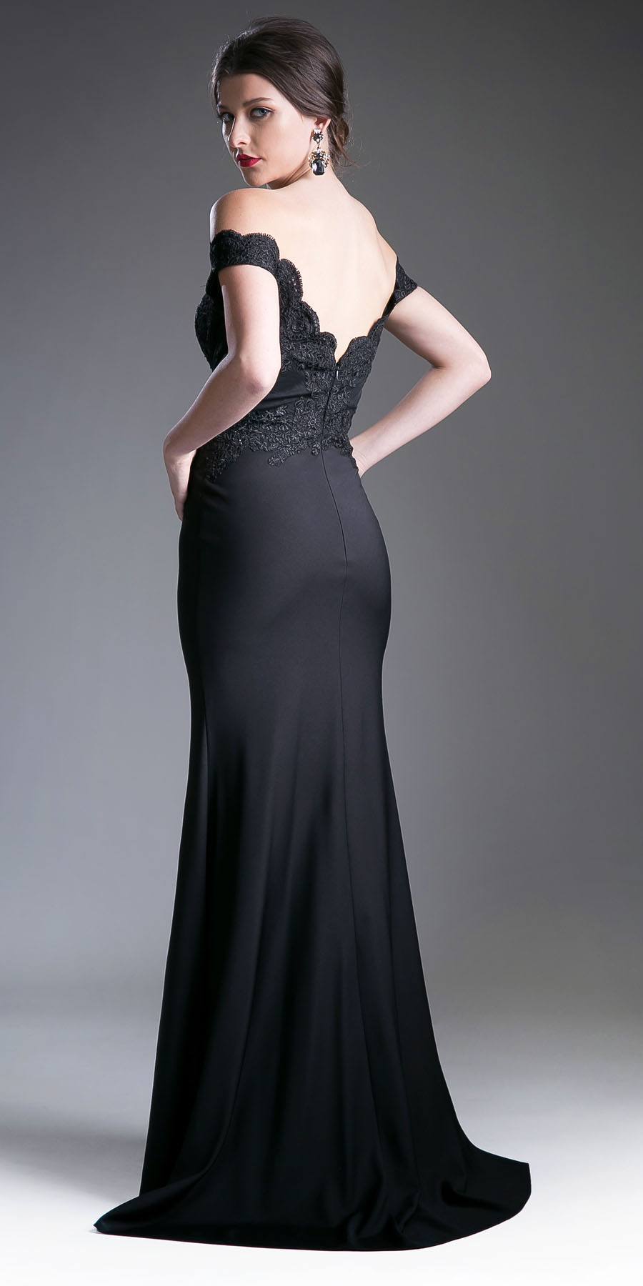Cinderella Divine CF158 Off Shoulder Floor Length Evening Gown Applique Bodice by DiscountDressShop