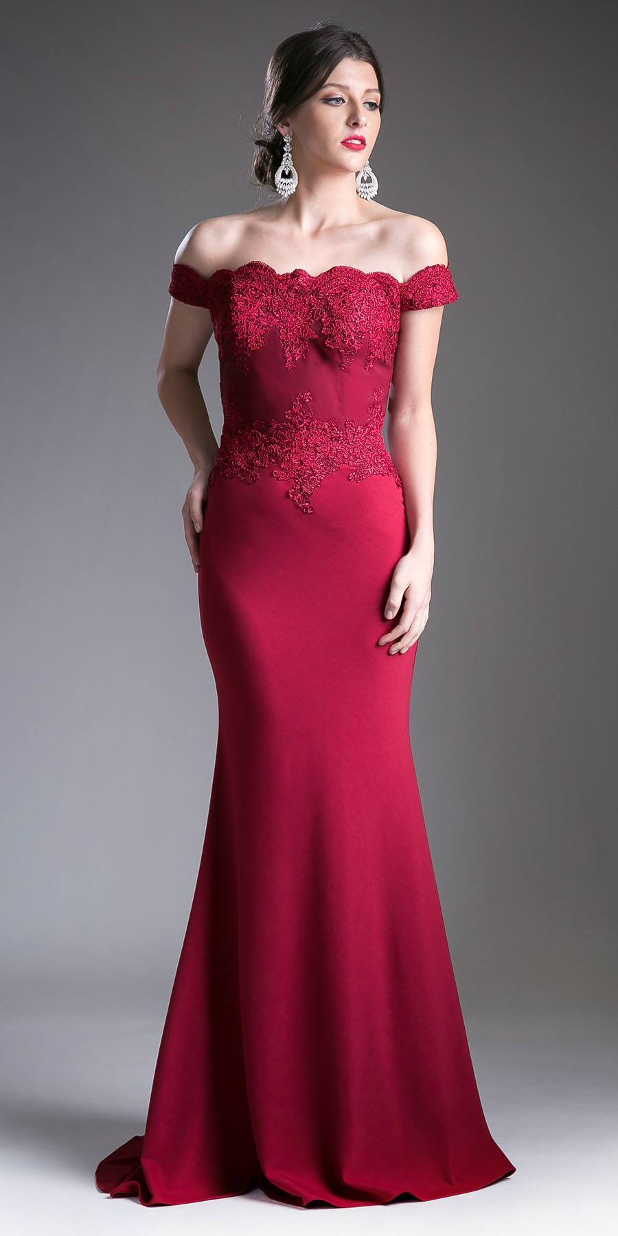 Cinderella Divine CF158 Off Shoulder Floor Length Evening Gown Applique Bodice by DiscountDressShop