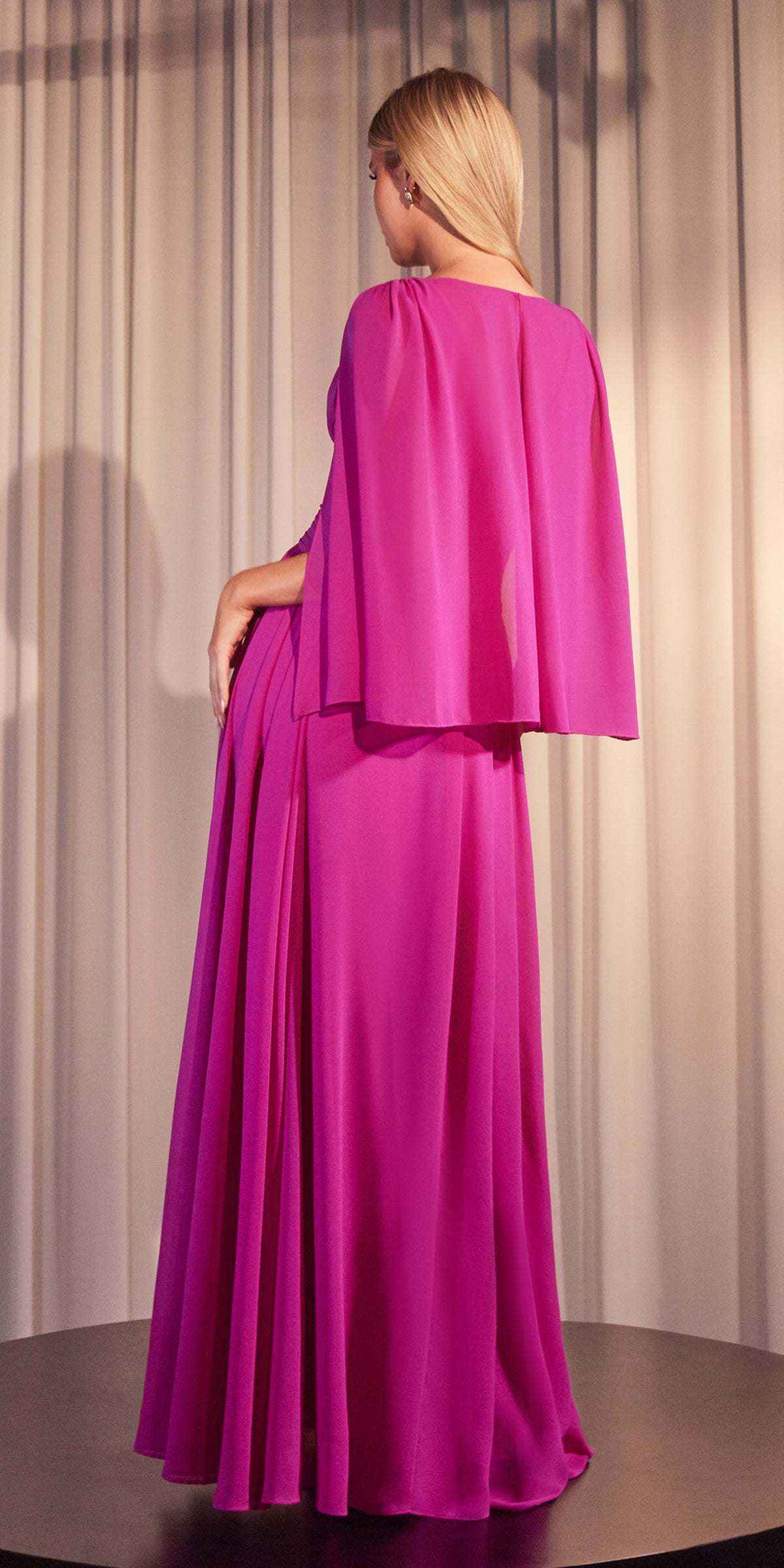 Ladivine CH028 Long A-Line Caplet Dress in Chiffon by DiscountDressShop