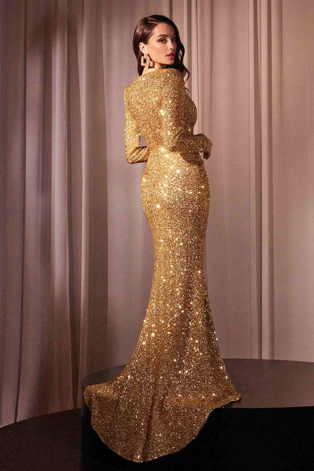 Ladivine CH054 Long Sleeve Sequin Fitted Dress by DiscountDressShop