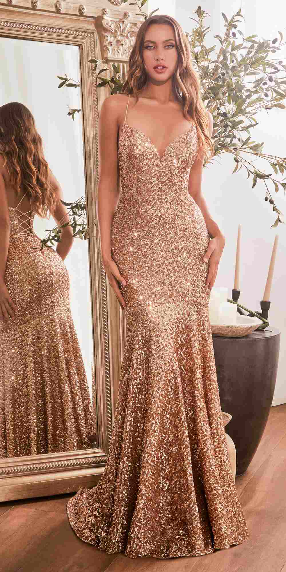 Ladivine CH066 Long Fitted Sequin Mermaid Gown by DiscountDressShop