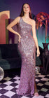 Ladivine CH118 Long One Shoulder Sequin Gown with Slit by DiscountDressShop