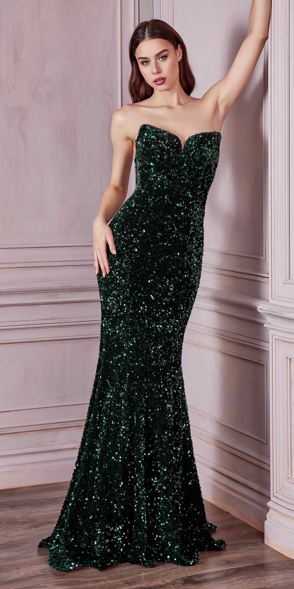 Cinderella Divine CH151 Strapless Sequins Long Fitted Gown by DiscountDressShop