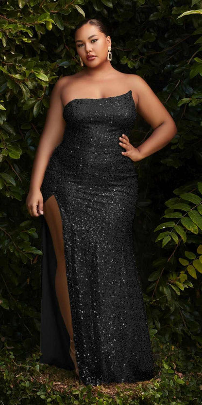 Cinderella Divine CH165 Long Strapless Asymmetrical Fitted Sequin Gown by DiscountDressShop