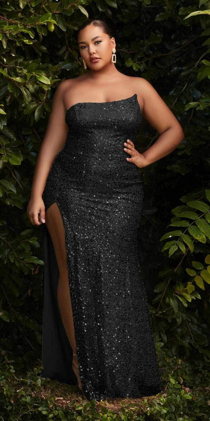Cinderella Divine CH165C Long Strapless Asymmetrical Fitted Sequin Gown by DiscountDressShop