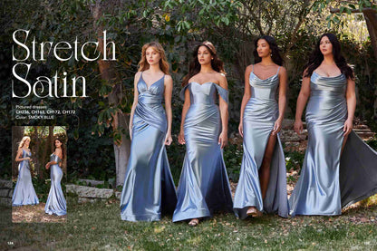 Cinderella Divine CH172 Long Satin Gown with Cowl Neckline and Slit by DiscountDressShop