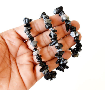 Snowflake Obsidian Chip Bracelet(Past Life Recall and Wisdom)  DestGlow