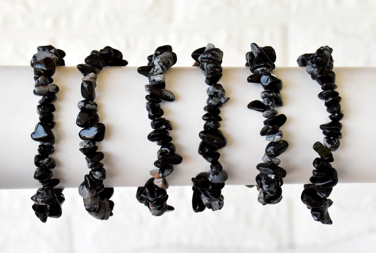 Snowflake Obsidian Chip Bracelet(Past Life Recall and Wisdom)  DestGlow